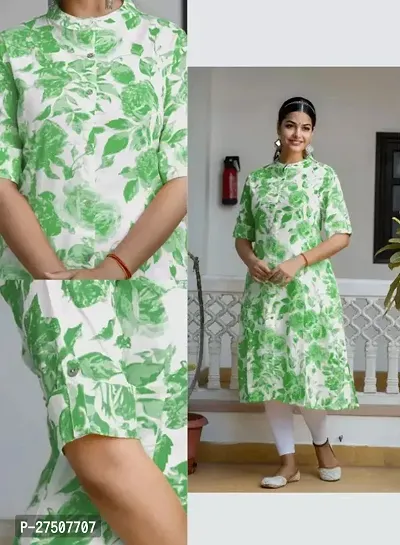 Stylish Green Printed Cotton A-Line Kurta-thumb0