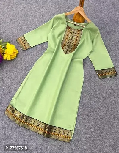 Stylish Green Embroidered Cotton A-Line Kurta-thumb0