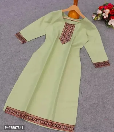 Stylish Green Embroidered Cotton A-Line Kurta