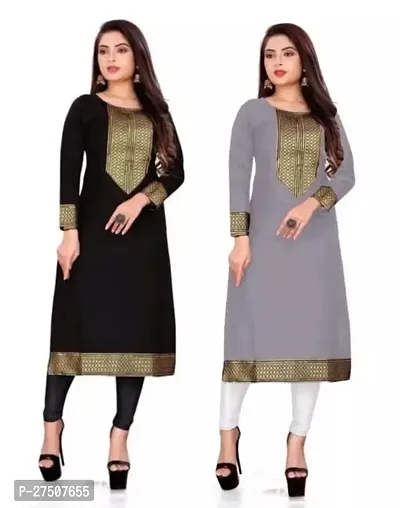 Stylish Embroidered Cotton A-Line Kurta For Women Pack Of 2