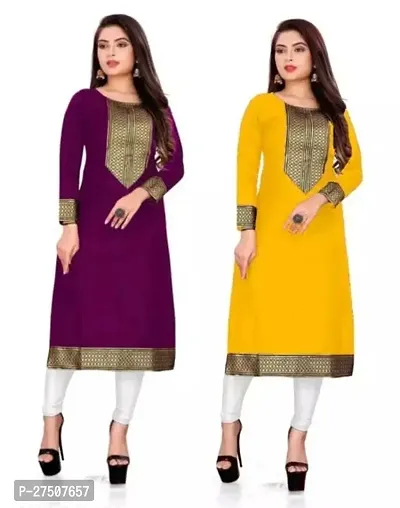 Stylish Embroidered Cotton A-Line Kurta For Women Pack Of 2