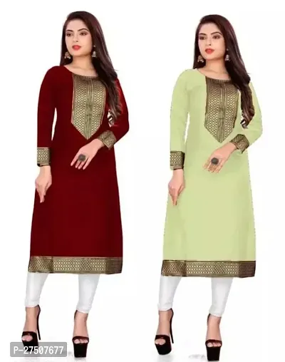 Stylish Embroidered Cotton A-Line Kurta For Women Pack Of 2-thumb0