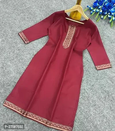 Stylish Red Embroidered Cotton A-Line Kurta-thumb0