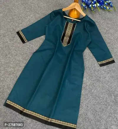 Stylish Teal Embroidered Cotton A-Line Kurta-thumb0