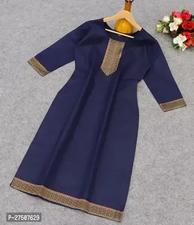 Stylish Blue Embroidered Cotton A-Line Kurta-thumb0