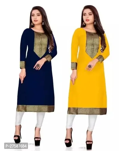 Stylish Embroidered Cotton A-Line Kurta For Women Pack Of 2