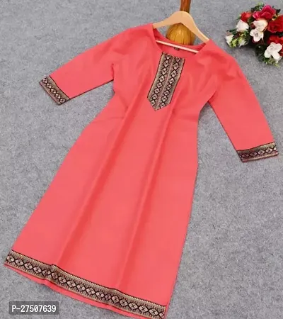 Stylish Peach Embroidered Cotton A-Line Kurta-thumb0