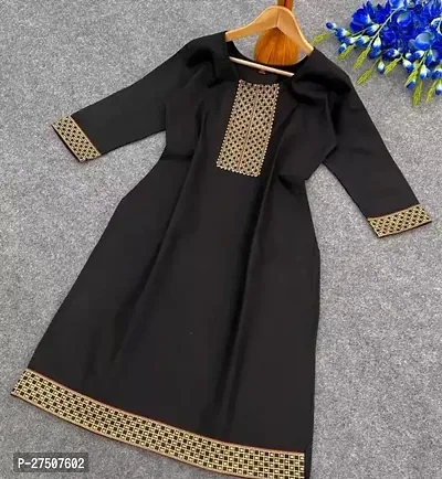 Stylish Black Embroidered Cotton A-Line Kurta