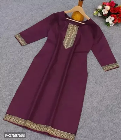 Stylish Purple Embroidered Cotton A-Line Kurta-thumb0