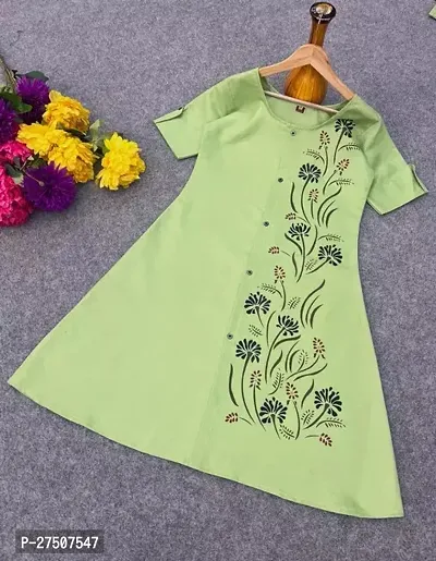 Stylish Green Printed Cotton A-Line Kurta