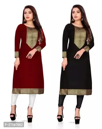 Stylish Embroidered Cotton A-Line Kurta For Women Pack Of 2