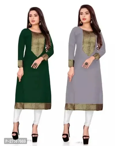 Stylish Embroidered Cotton A-Line Kurta For Women Pack Of 2