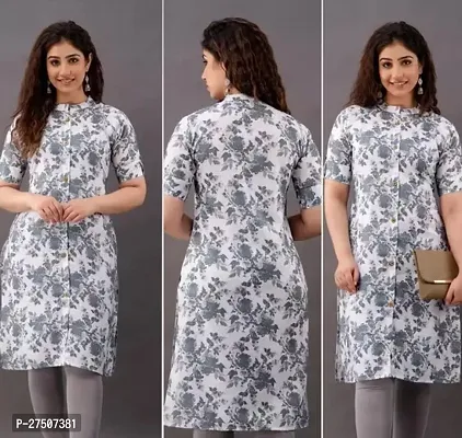 Stylish Grey Printed Cotton A-Line Kurta-thumb0