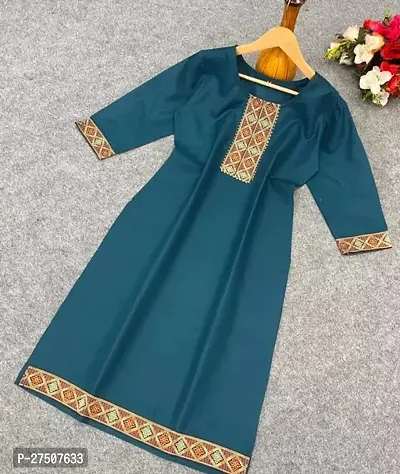 Stylish Teal Embroidered Cotton A-Line Kurta