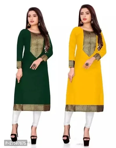 Stylish Embroidered Cotton A-Line Kurta For Women Pack Of 2-thumb0