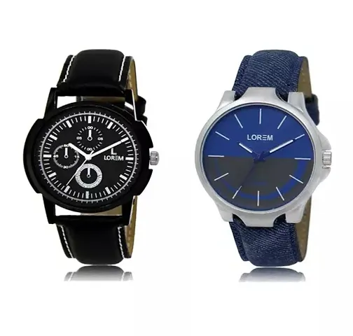 Stylish Genuine Leather Watches For Men Pack Of 2