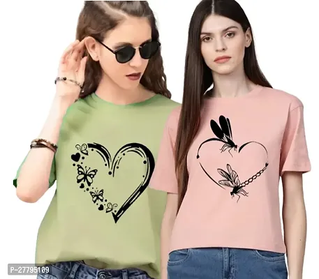 Women Printed T-Shirt Pack of -2 / Material Type Polyester