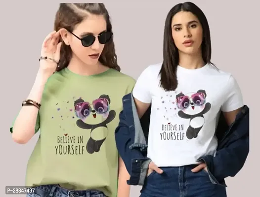 Stylish Polyester Printed Round Neck T-Shirt For Women - Pack Of 2-thumb0