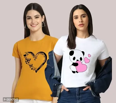 Stylish Polyester Printed Round Neck T-Shirt For Women - Pack Of 2-thumb0