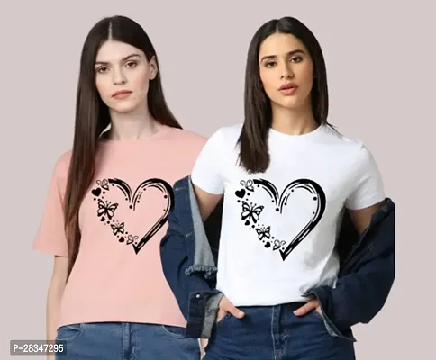 Stylish Polyester Printed Round Neck T-Shirt For Women - Pack Of 2-thumb0