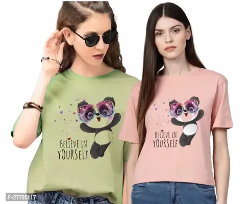 Women Printed T-Shirt Pack of -2 / Material Type Polyester