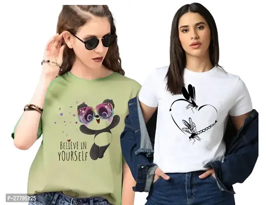 Women Printed T-Shirt Pack of -2 / Material Type Polyester