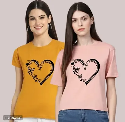 Stylish Polyester Printed Round Neck T-Shirt For Women - Pack Of 2-thumb0