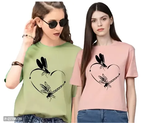 Women Printed T-Shirt Pack of -2 / Material Type Polyester