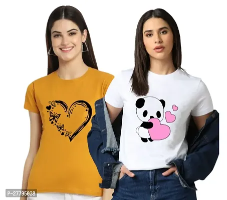 Women Printed T-Shirt Pack of -2 / Material Type Polyester