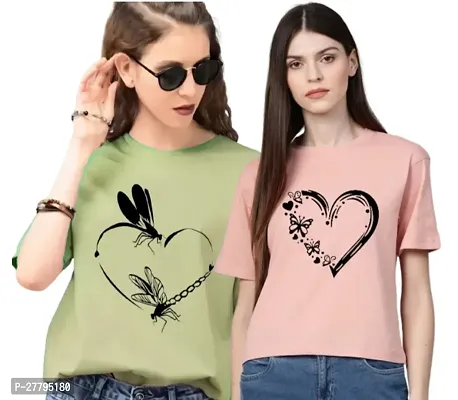 Women Printed T-Shirt Pack of -2 / Material Type Polyester