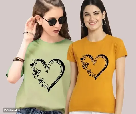 Stylish Polyester Printed Round Neck T-Shirt For Women - Pack Of 2