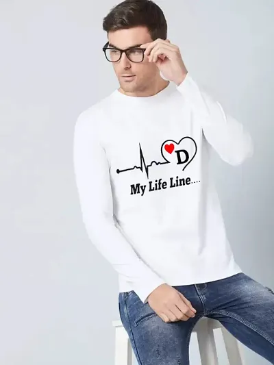 Round Neck Polyester White Colored Full-sleeve Tees for Men