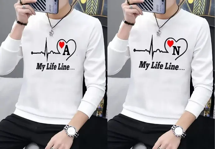 White Polyester Full Sleeve Printed T-shirt for Men