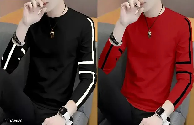 Reliable Black Cotton Blend Printed Round Neck Tees For Men-thumb0