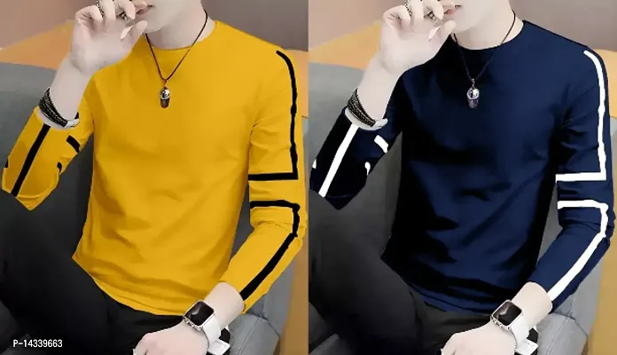 Reliable Yellow Cotton Blend Printed Round Neck Tees For Men-thumb0