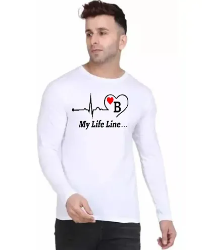 Full-sleeve Round Neck White Polyester Tees for Men