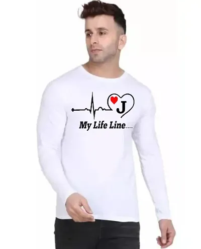 Full-sleeve Round Neck White Printed Polyester Tees for Men