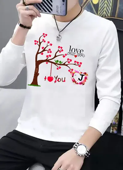 Newly Designed Alphabet Printed Polyester Round Neck Full Sleeve Men White T-Shirt