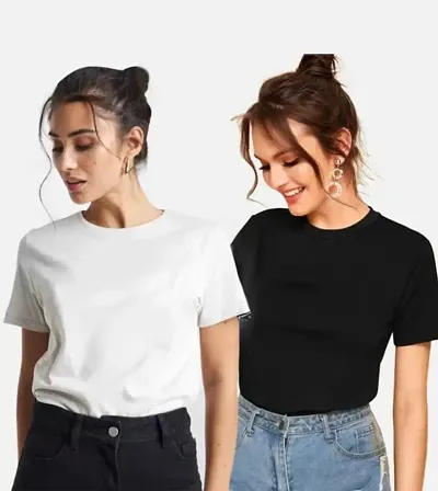 Solid Cotton Round Neck T-Shirt Combo of 2