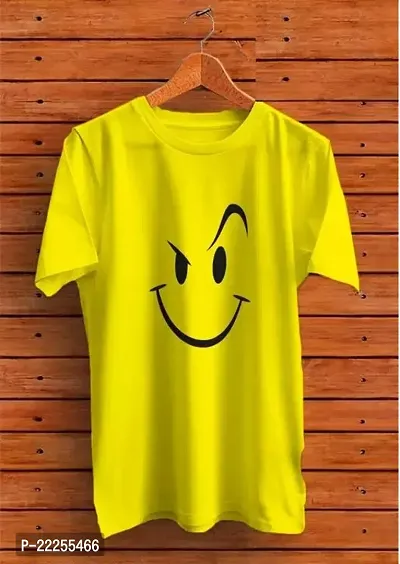 Stylish Yellow Polyester Printed Round Neck Tees For Men-thumb0