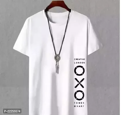 Stylish White Polyester Printed Round Neck Tees For Men-thumb0