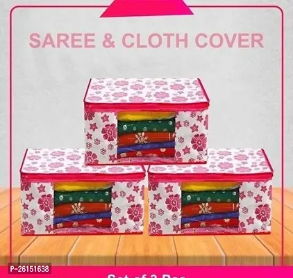 Premium Printed Non Woven Saree Cover Storage Bag Pack Of 3-thumb0