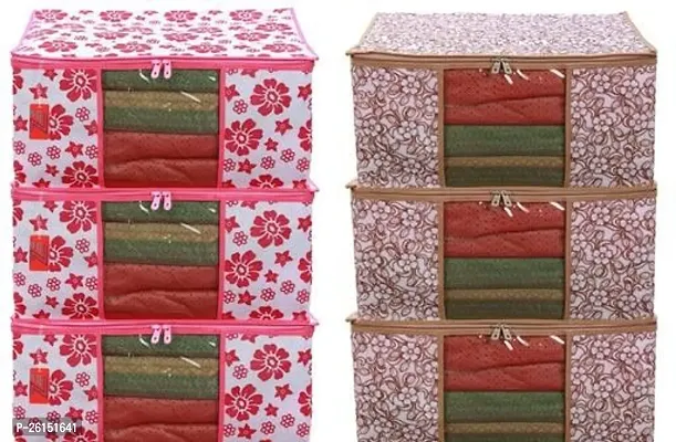 Premium Printed Non Woven Saree Cover Storage Bag Pack Of 6-thumb0