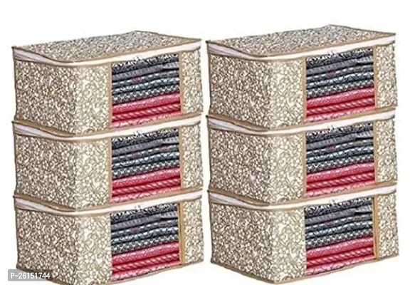 Premium Printed Non Woven Saree Cover Storage Bag Pack Of 6-thumb0