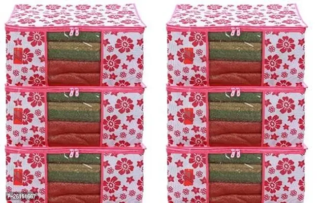 Premium Printed Non Woven Saree Cover Storage Bag Pack Of 6-thumb0