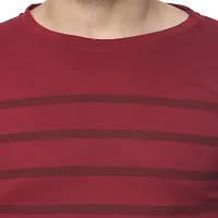 EXASIZE Maroon Striped Men's Cotton Tshirt-thumb4