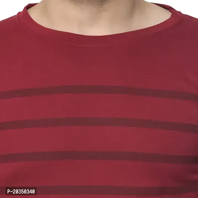 EXASIZE Maroon Striped Men's Cotton Tshirt-thumb5