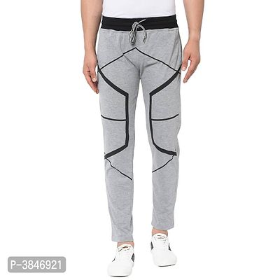 Men's Grey Cotton Printed Regular Track Pants-thumb0