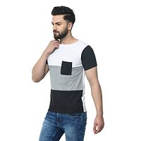 Multicoloured Cotton Colourblocked Round Neck Tees-thumb2