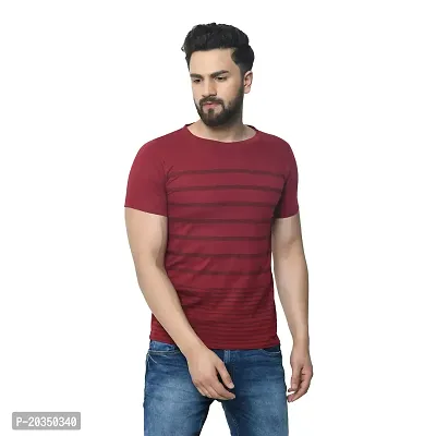 EXASIZE Maroon Striped Men's Cotton Tshirt